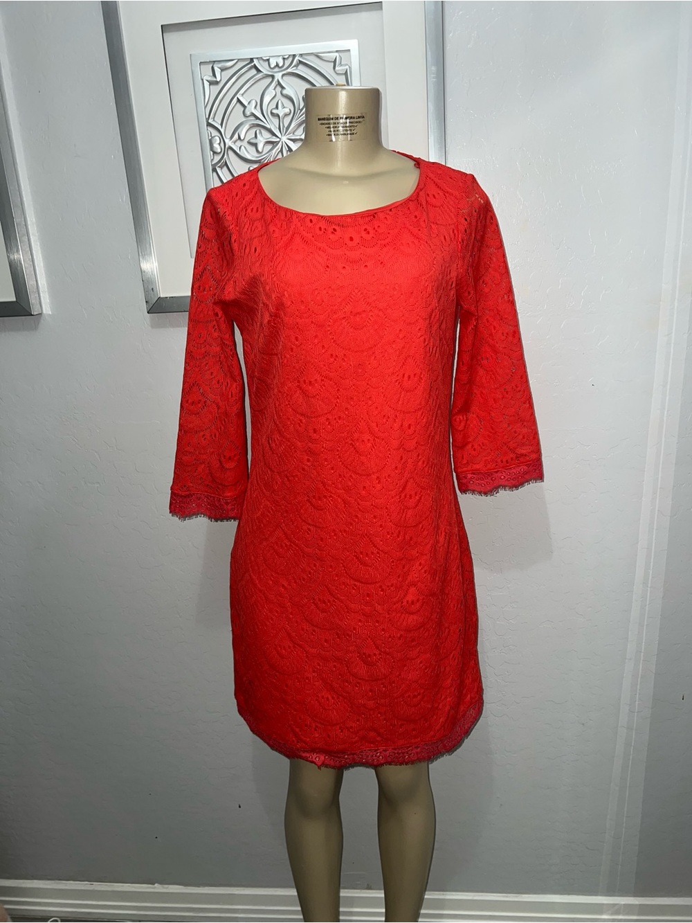 London Times Red Lace Mini Dress